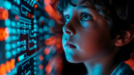 Child Using Artificial Intelligence Virtual Scr