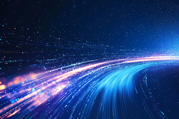 Obraz premium Dynamic abstract image of vibrant light trails and colorful particles converging towards a bright center, symbolizing speed and energy