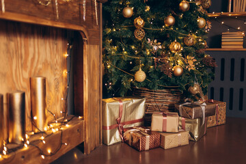 Interior decorated for Christmas and New Year, festive decorations