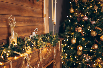  Interior decorated for Christmas and New Year, festive decorations