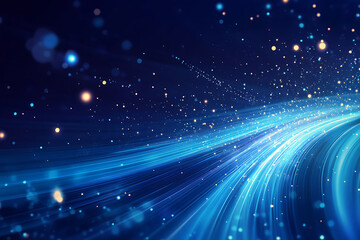 Obraz premium Dynamic abstract image of vibrant light trails and colorful particles converging towards a bright center, symbolizing speed and energy