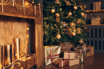 Interior decorated for Christmas and New Year, festive decorations