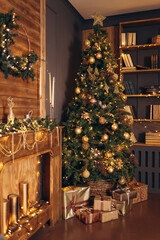 Interior decorated for Christmas and New Year, festive decorations
