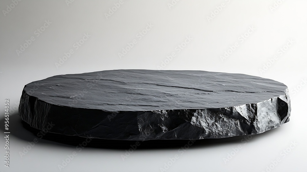 Poster black stone podium with white background black concrete material place for the product display prese