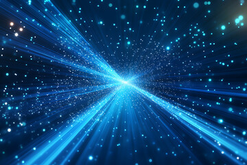 Fototapeta premium Dynamic abstract image of vibrant light trails and colorful particles converging towards a bright center, symbolizing speed and energy