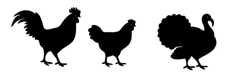 silhouette of a chicken and rooster