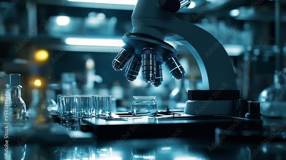 Aufkleber panoramic web banner of microscope in medical research lab for science laboratorystudy for making va