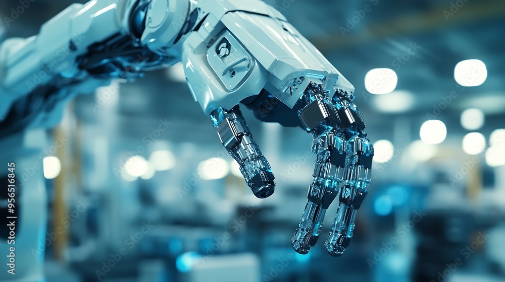 Poster MLP Mechanized industry robot and robotic arms for assembly in factory production Concept of artificial intelligence for industrial revolution and automation manufacturing process : Generative AI