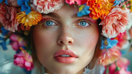 Naklejka premium Vibrant Floral Crown Portrait