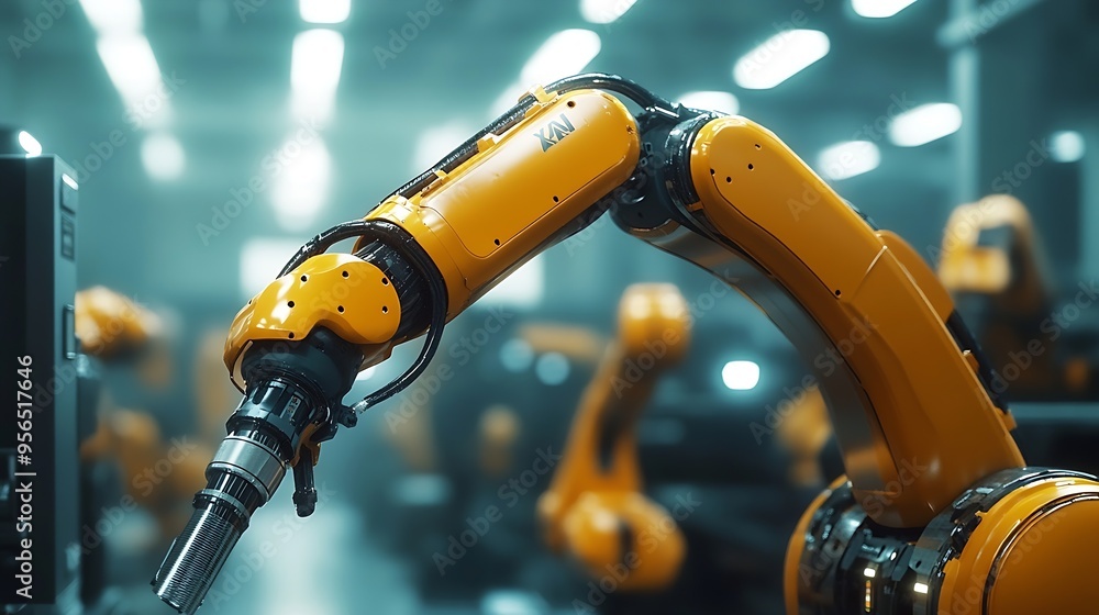 Leinwandbilder XAI Smart industry robot arms for digital factory production technology showing automation manufacturing process of the Industry 40 or 4th industrial revolution and IOT software to con : Generative AI