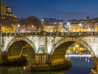 River Tiber in Rome by night