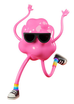 Png gum monster dancing sticker, 3D rendering, transparent background