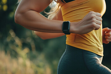 Cardio endurance exercises, use a fitness watch and an app. Runners athletes in fitness clothes. Motivation for the doric lifestyle