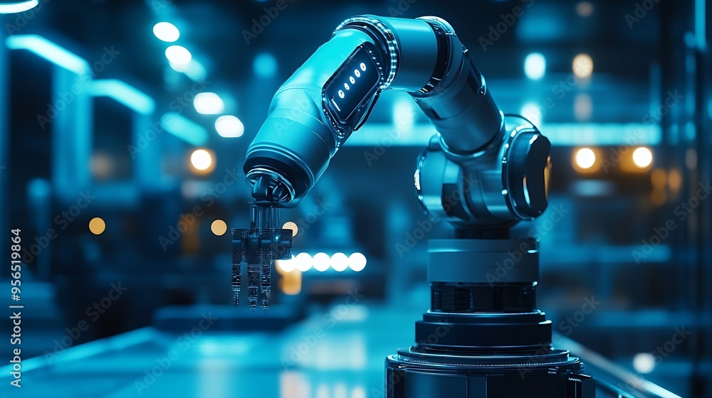 Poster MLP Advanced robot arm system for digital industry and factory robotic technology Automation manufacturing robot controlled by industry engineering using IOT software connected to inte : Generative AI