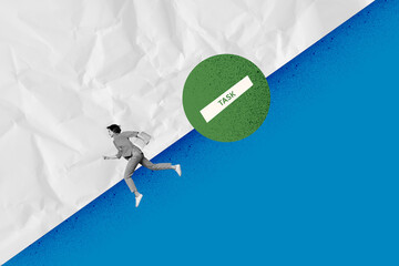 Artwork collage picture of busy office manager going work startup project task management concept
