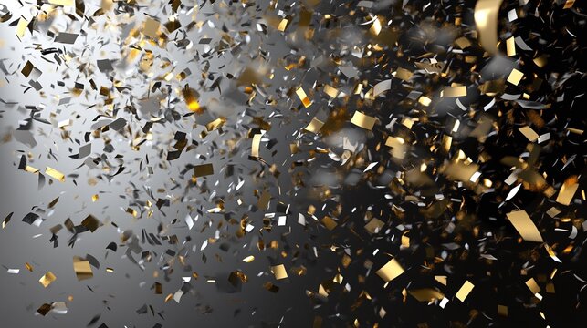 3D projection of gold and silver confetti over transparent background