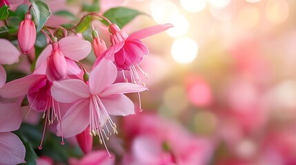 Selective focus of Fuchsia magellanica White pink flower in the garden Hummingbird fuchsia or hardy fuchsia is a species of flowering plant in the family Evening Primrose family Floral : Generative AI