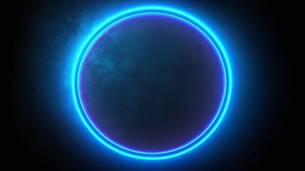 Geometric circle in neon blue color on dark background