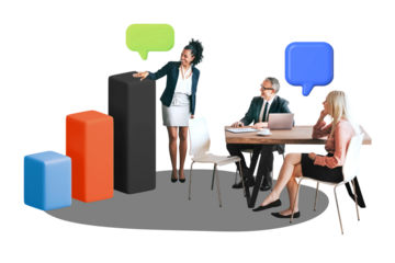 Business meeting png sticker, 3D bar charts remix, transparent background