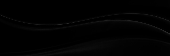 Black gray satin dark fabric texture luxurious shiny that is abstract silk cloth panorama background with patterns soft waves blur beautiful.