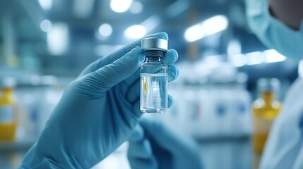 Medical personnel picking up vial of generic vaccine with more immunizations and syringes in background : Generative AI