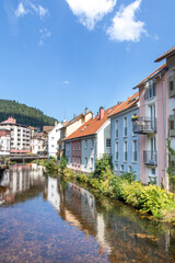 Obraz premium City centre of Bad Wildbad in the Black Forest with river Enz, Germany