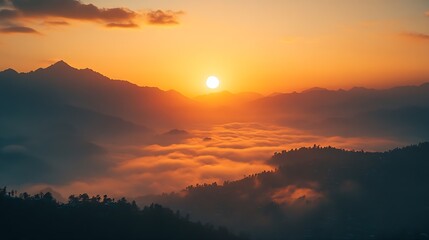 Obraz premium sunrise view from tiger hill in darjeeling : Generative AI