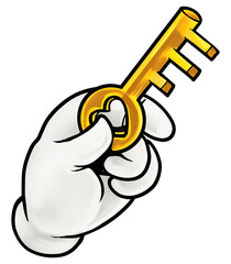 Hand holding key png cartoon sticker, transparent background