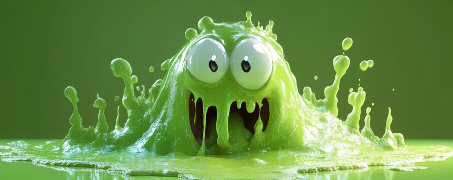 Neon Green Cartoon Blob Monster Oozing Forward Halloween Concept