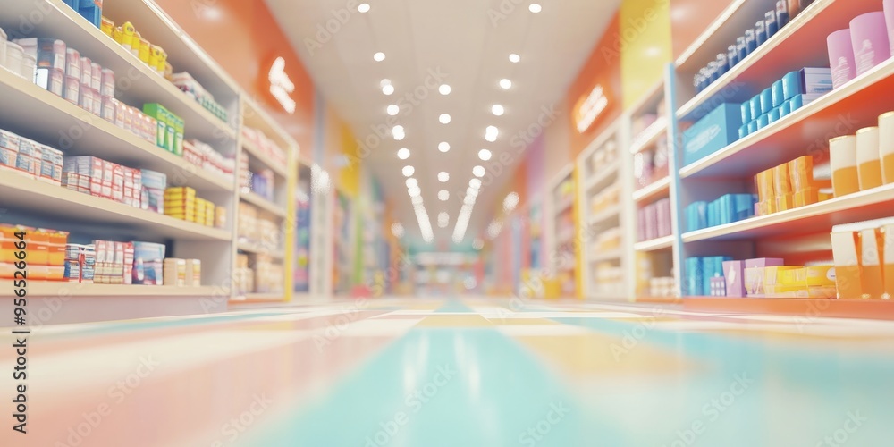 Poster 3d rendering of an abstract blur and defocused department store interior for background use