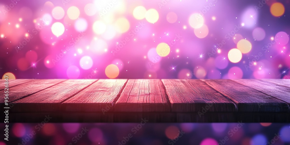 Poster 3d rendering of an empty wooden table surface against a white bokeh abstract background ideal for sh