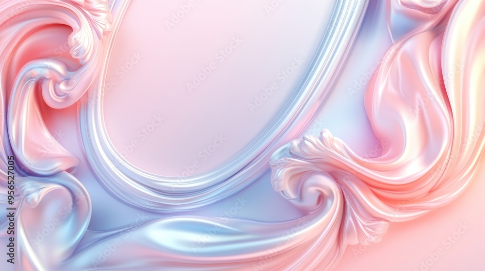 Poster 3D rendering of a stretch ceiling decoration featuring a decorative frame with a soft blurred smooth pastel color background suitable as a backdrop and design element