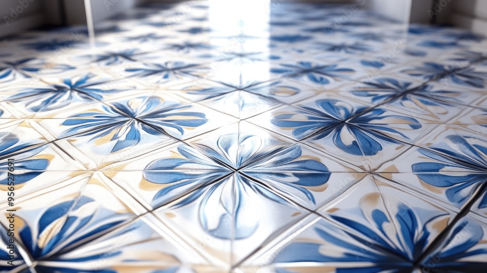 Poster 3d rendering of a digital tiles design