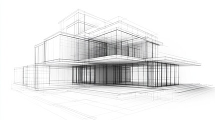 Abstract architectural structure Plan of contemporary residence Wireframe low poly mesh design 3D rendering
