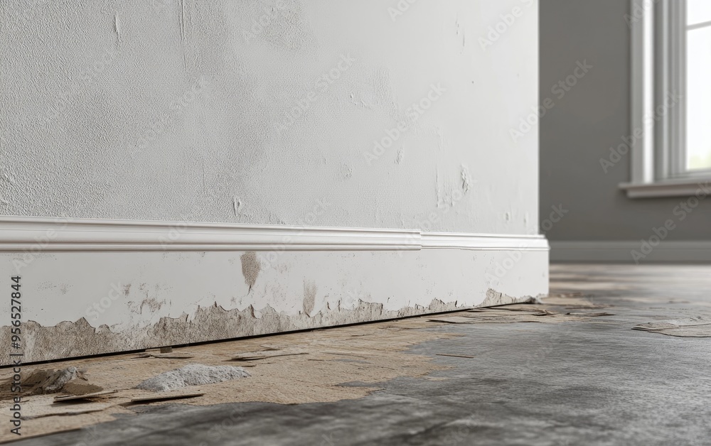 Aufkleber 3d rendering of installing new baseboards following the removal of old ones after flooring