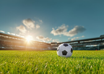 textured soccer game field in sun light - center, midfield