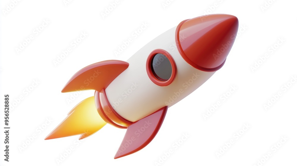 Aufkleber isolated rocket symbol in 3d cartoon rendering illustration on a white background