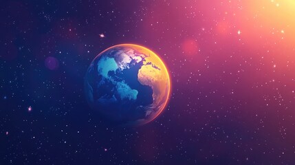 Obraz premium Abstract space background featuring Earth and stars in a 3D cartoon style