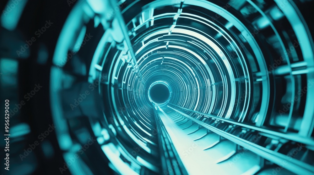 Poster flight through a tube in a 3d cartoon rendering of technical design