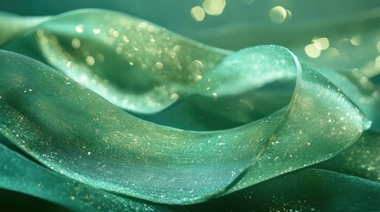 Obraz premium Whimsical shimmering green ribbon for enchanting tales