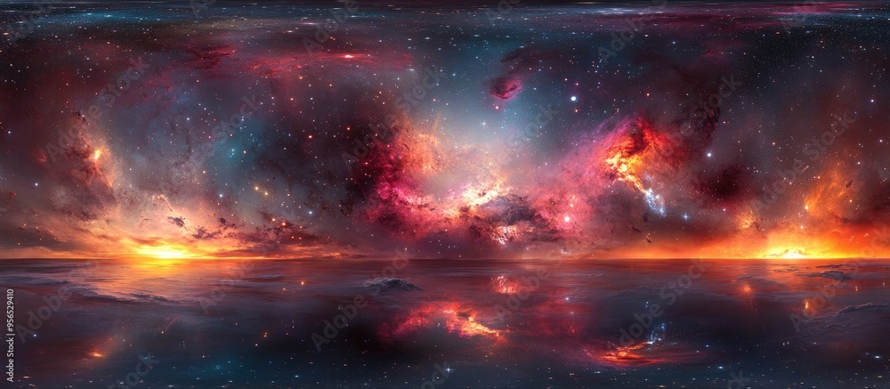 Fototapete 360 degree space nebula panorama in 3d cartoon style featuring equirectangular projection and enviro