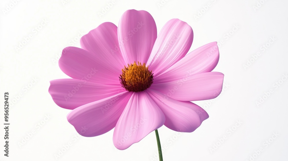 Poster Isolated pink cosmos flower in a 3D cartoon rendering on a white background featuring floral depth of field and a clipping path