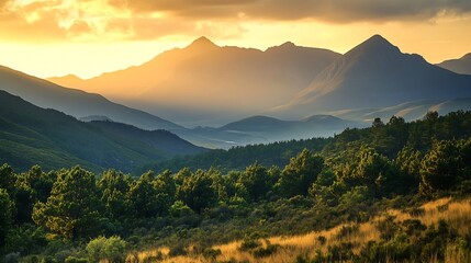 Obraz premium Outeniqua Mountains during a golden sunset George Garden route South Africa : Generative AI