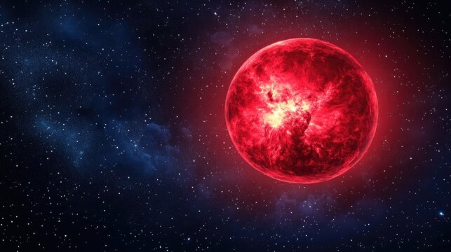 3D cartoon representation of a red supergiant star in the Orion constellation with night sky star map backgrounds