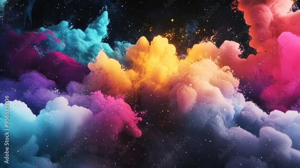 Leinwandbilder Paint splash captured in a 3D cartoon rendering resembling smoke or colorful clouds illuminated by varying light temperatures At times it can appear similar to a deep space fragment observed throu