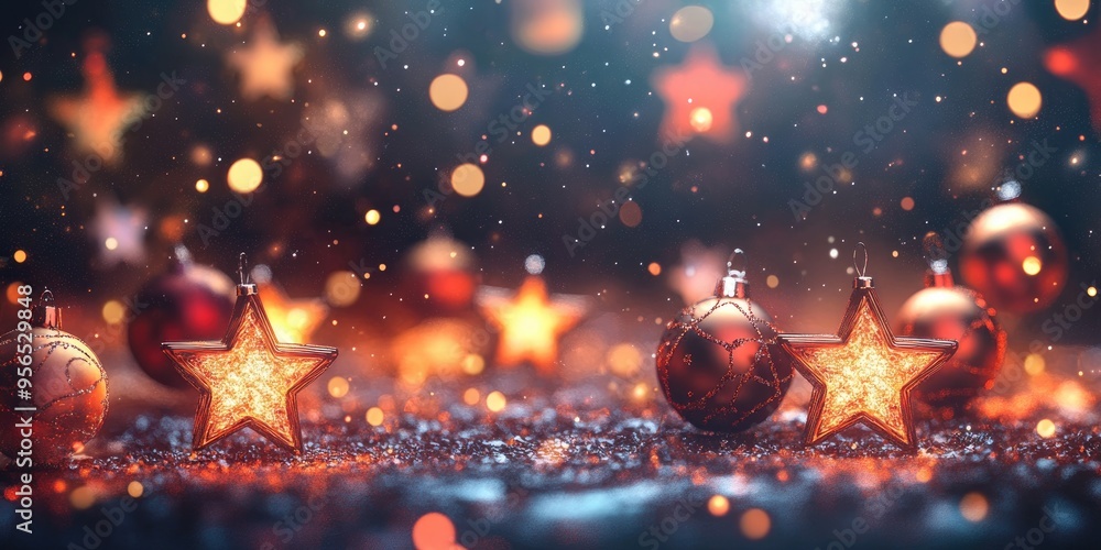 Leinwandbilder festive christmas background featuring 3d cartoon rendering with an elegant abstract design of bokeh
