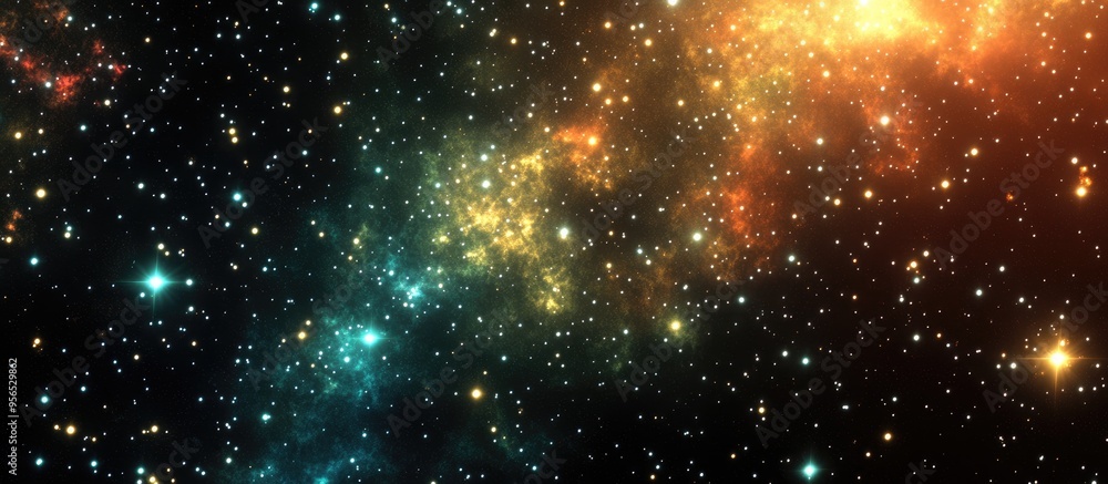 Poster Vibrant and bright multicolor starfield in a deep space nebula featuring stars and star clusters showcasing an infinite outer space background with nebulae and celestial bodies 3D render of a cart
