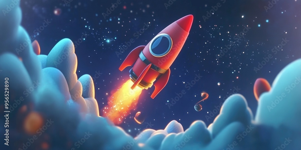Leinwandbilder rocket and outer space in a 3d cartoon rendering digital drawing