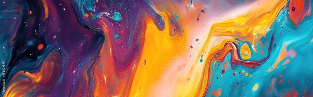 Poster fluid art in a 3d cartoon rendering abstract colorful background showcasing paint mixing modern art