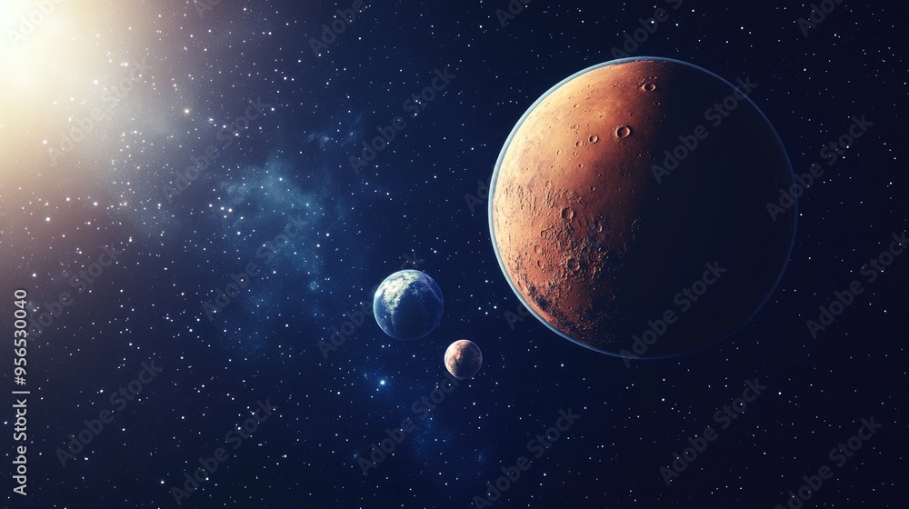 Aufkleber 3d cartoon rendering showcasing mars and earth featuring planets of the solar system set against a d